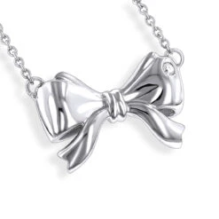 Luxurman Love Quotes Necklace Sterling Silver Diamond Bow Pendant For Women