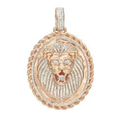 LUXURMAN Medallion 14K Yellow Gold Real Diamond Lions Head Pendant 1ct -Luxurman luxurman medallion 14k gold real diamond lions head pendant 1ct ro