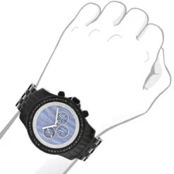 Luxurman Men's Black Diamond Watch 2.25ct Blue MOP -Luxurman luxurman mens black diamond watch 225ct blue mop 3