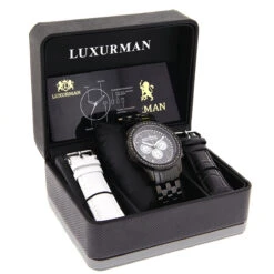 Luxurman Men's Black Diamond Watch 2.25ct -Luxurman luxurman mens black diamond watch 225ct p 44421box