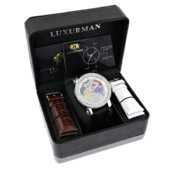Luxurman Men's Continents VS Diamond Bezel Watch 4 Ct -Luxurman luxurman mens continents vs diamond bezel watch 450ct p 8272box