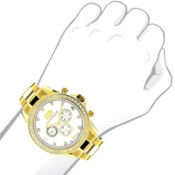 Luxurman Men's Diamond Liberty Watch 2ct Yellow Gold Plated White MOP -Luxurman luxurman mens diamond liberty watch 2ct yellow gold plated white mop 3