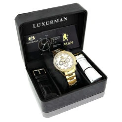 Luxurman Men's Diamond Liberty Watch 2ct Yellow Gold Plated White MOP -Luxurman luxurman mens diamond liberty watch 2ct yellow gold plated white mop 4
