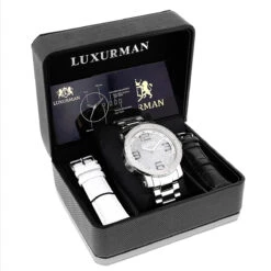 Luxurman Men's Diamond Watch 0.12ct Oversized Phantom -Luxurman luxurman mens diamond watch 012 ct p 35199box