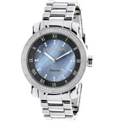 Luxurman Men's Diamond Watch 0.12ct Blue MOP Large 49mm Watch