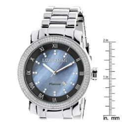 Luxurman Men's Diamond Watch 0.12ct Blue MOP Large 49mm Watch -Luxurman luxurman mens diamond watch 012ct blue mop p 35873 ruler