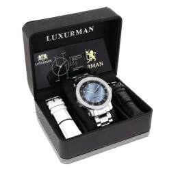 Luxurman Men's Diamond Watch 0.12ct Blue MOP Large 49mm Watch -Luxurman luxurman mens diamond watch 012ct blue mop p 35873box