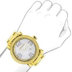 Luxurman Men's Yellow Gold Plated Encrusted Dial 0.12ct Diamond Bezel Watch -Luxurman luxurman mens diamond watch 012ct yellow p 35219bod
