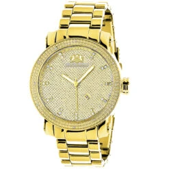 Large Luxurman Men's Diamond Watch 0.12ct Yellow Gold Plated Phantom