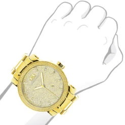 Large Luxurman Men's Diamond Watch 0.12ct Yellow Gold Plated Phantom -Luxurman luxurman mens diamond watch 012ct yellow p 8537 2