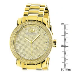 Large Luxurman Men's Diamond Watch 0.12ct Yellow Gold Plated Phantom -Luxurman luxurman mens diamond watch 012ct yellow p 8537 ruler