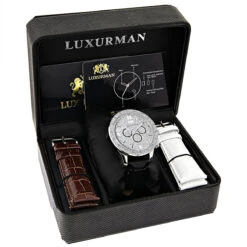 Luxurman Men's Diamond Watch 0.18 Ct -Luxurman luxurman mens diamond watch 018 ct p 35212box