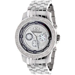 Luxurman Men's Paved Dial Diamond Bezel Watch 0.25ct