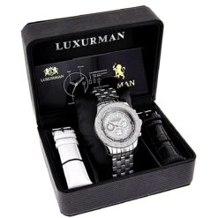 Luxurman Men's Paved Dial Diamond Bezel Watch 0.25ct -Luxurman luxurman mens diamond watch 025ct p 44425box