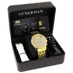 Luxurman Men's Diamond Watch 0.25ct Yellow Gold Tone -Luxurman luxurman mens diamond watch 025ct yellow gold tone box
