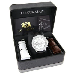 Luxurman Men's Diamond Watch 0.2ct Swiss Quartz Liberty W Leather Band -Luxurman luxurman mens diamond watch 02ct swiss quartz liberty w leather band box