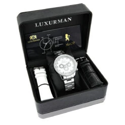 Luxurman Liberty Men's Diamond Watch 0.2ct White Gold Plated MOP Swiss Mvt -Luxurman luxurman mens diamond watch 02ct white gold plated white mop liberty 4