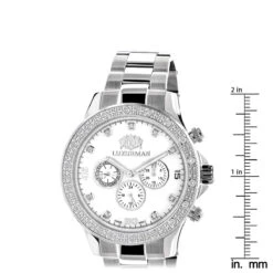 Luxurman Liberty Men's Diamond Watch 0.2ct White Gold Plated MOP Swiss Mvt -Luxurman luxurman mens diamond watch 02ct white gold plated white mop liberty ruler