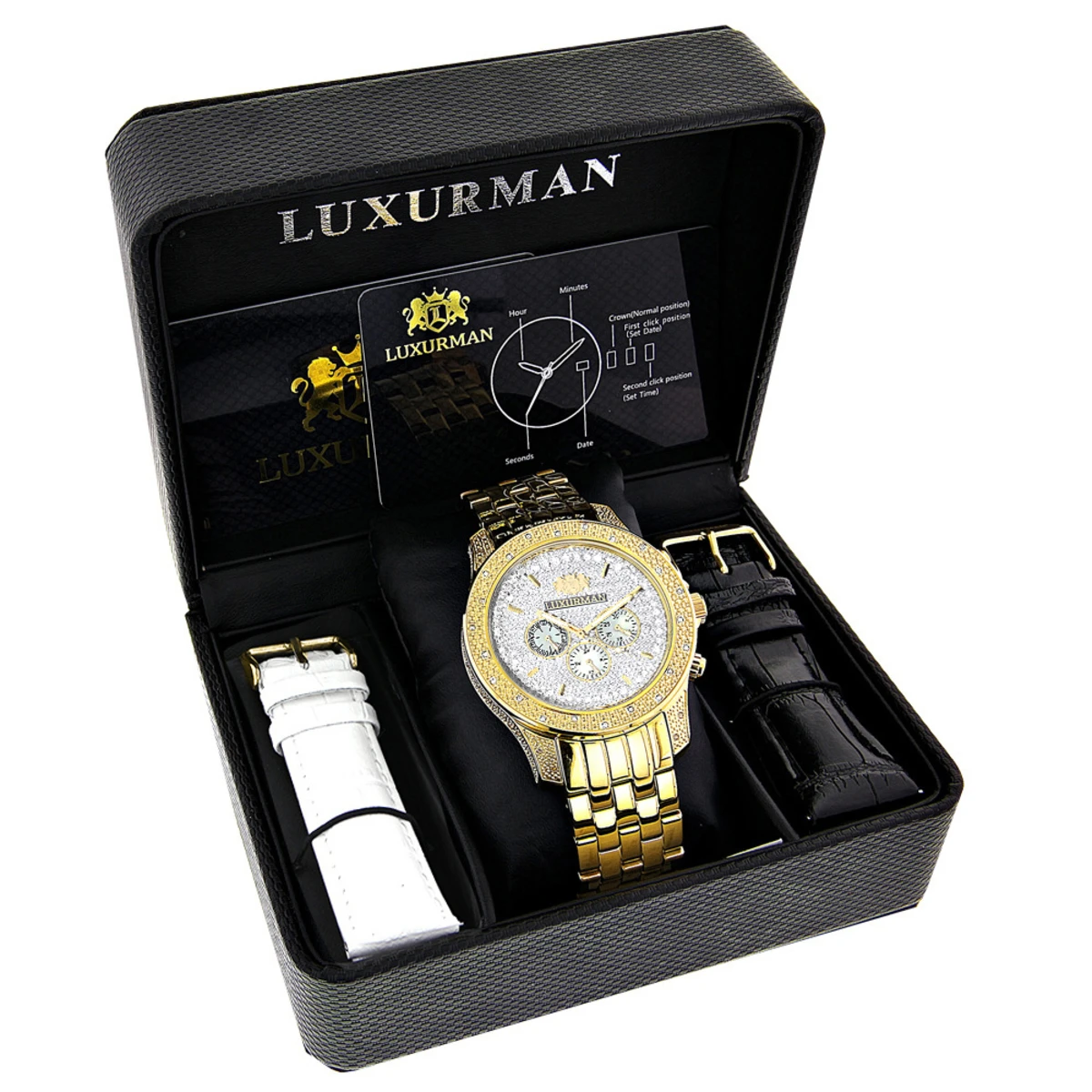 Luxurman Men's Diamond Watch 0.5ct Yellow Gold Plated 4 Luxurman Men's Diamond Watch 0.5ct Yellow Gold Plated - Image 4