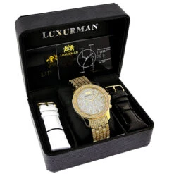 Luxurman Men's Diamond Watch Yellow Gold Tone 1ct 8 Luxurman Men's Diamond Watch Yellow Gold Tone 1ct -Luxurman luxurman mens diamond watch yellow gold tone 1ct 4