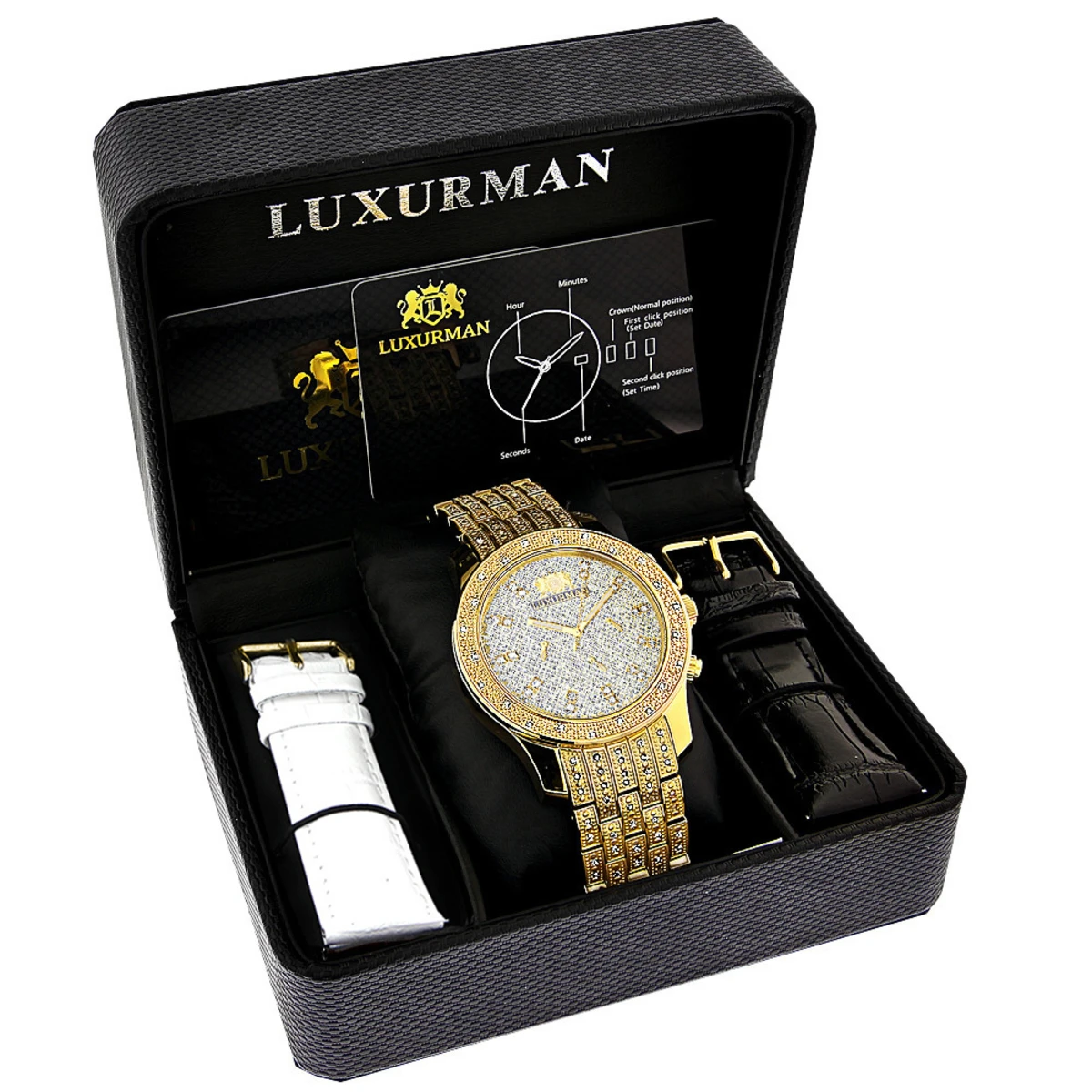 Luxurman Men's Diamond Watch Yellow Gold Tone 1ct 4 Luxurman Men's Diamond Watch Yellow Gold Tone 1ct - Image 4
