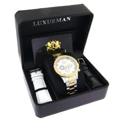 Luxurman Men's Diamond 18k Yellow White Gold Plated Swiss Quartz Liberty Watch -Luxurman luxurman mens diamond watches 18k yellow white gold plated swiss quartz liberty box