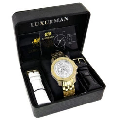 Luxurman Men's Diamond Raptor Yellow Gold Plated Watch 0.5ct -Luxurman luxurman mens diamond watches raptor yellow gold plated watch 05ct box