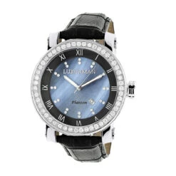 Luxurman Men's VS Diamond Bezel Watch 4 Ct Blue MOP