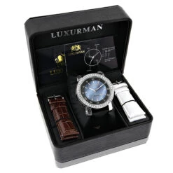 Luxurman Men's VS Diamond Bezel Watch 4 Ct Blue MOP -Luxurman luxurman mens vs diamond bezel watch 450ct blue mop p 8270box