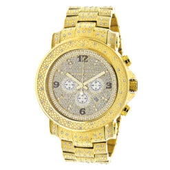 Luxurman Oversized Iced Out Men's Diamond Watch Yellow Gold 2ct
