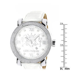 Luxurman Phantom Large Diamond Watch For Men Leather Band White MOP 0.12ct -Luxurman luxurman phantom large diamond watch for men leather band white mop 012ct ruler