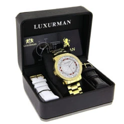 Luxurman Phantom Yellow Gold Plated Men's Diamond Watch Extra Large 0.12ct -Luxurman luxurman phantom yellow gold plated mens diamond watch extra large 012ct box