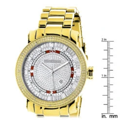 Luxurman Phantom Yellow Gold Plated Men's Diamond Watch Extra Large 0.12ct -Luxurman luxurman phantom yellow gold plated mens diamond watch extra large 012ct ruler