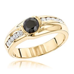 Luxurman 14K Yellow Gold White & Black 1.5 Carat Diamond Pinky Ring For Men
