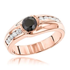 Luxurman 14K Yellow Gold White & Black 1.5 Carat Diamond Pinky Ring For Men -Luxurman luxurman pinky rings white black diamond ring for men 15 carat 14k gold ro