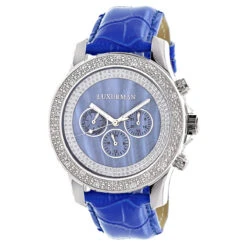Luxurman Raptor Men's Diamond Watch With 0.25ct Blue MOP W Leather Strap