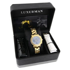 Luxurman Real Diamond Watch For Women 0.3ct Yellow Gold Plated Montana -Luxurman luxurman real diamond watch for women 03ct yellow gold plated montana box