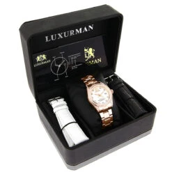 Luxurman Rose Gold Plated Diamond Watch For Women Tribeca Swiss Quartz -Luxurman luxurman rose gold plated diamond watch for women tribeca 15ct box