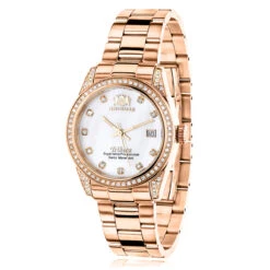 Luxurman Rose Gold Plated Diamond Watch For Women Tribeca Swiss Quartz