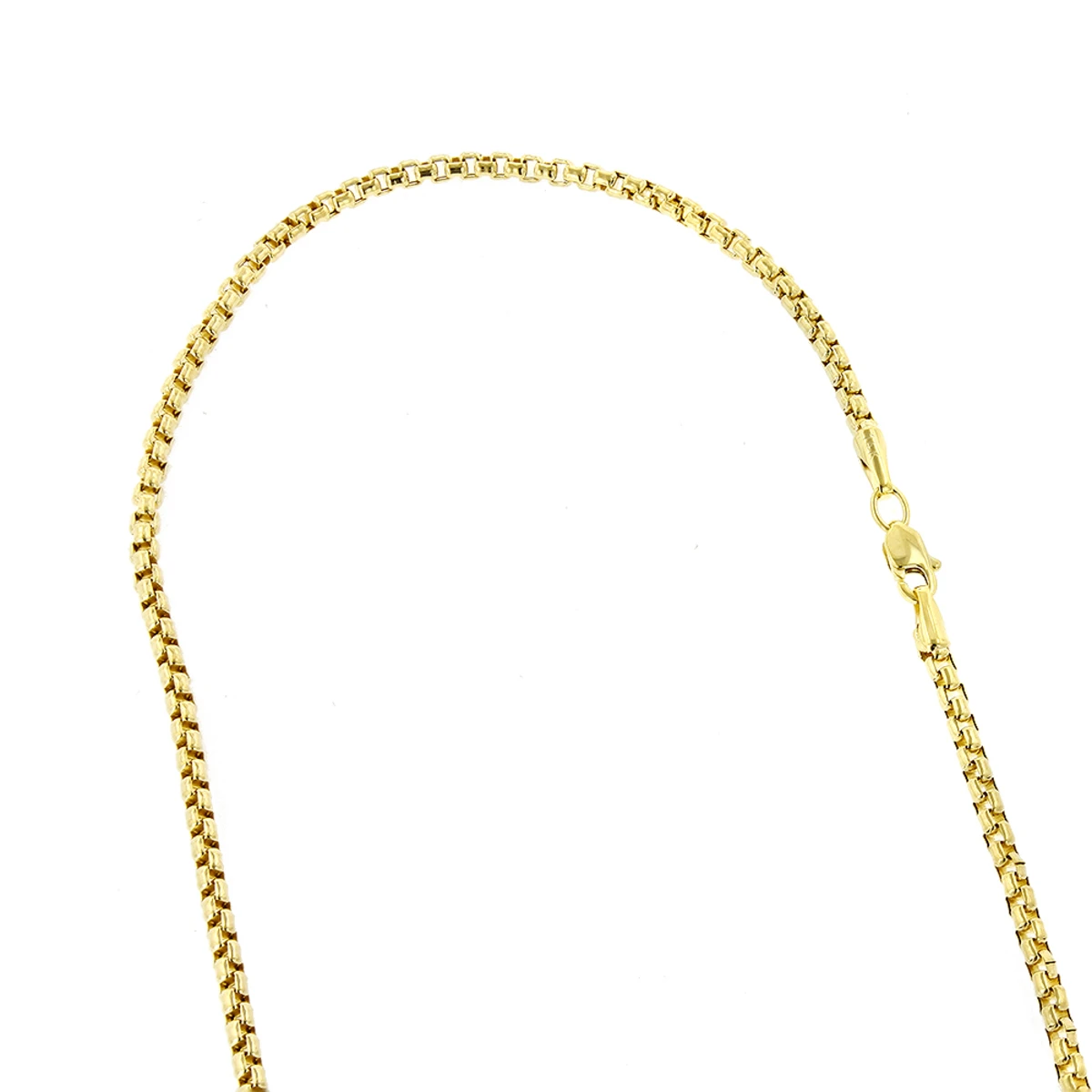 Solid 14K Yellow Gold Box Chain For Men & Women Round 2.4mm Wide 1 Solid 14K Yellow Gold Box Chain For Men & Women Round 2.4mm Wide