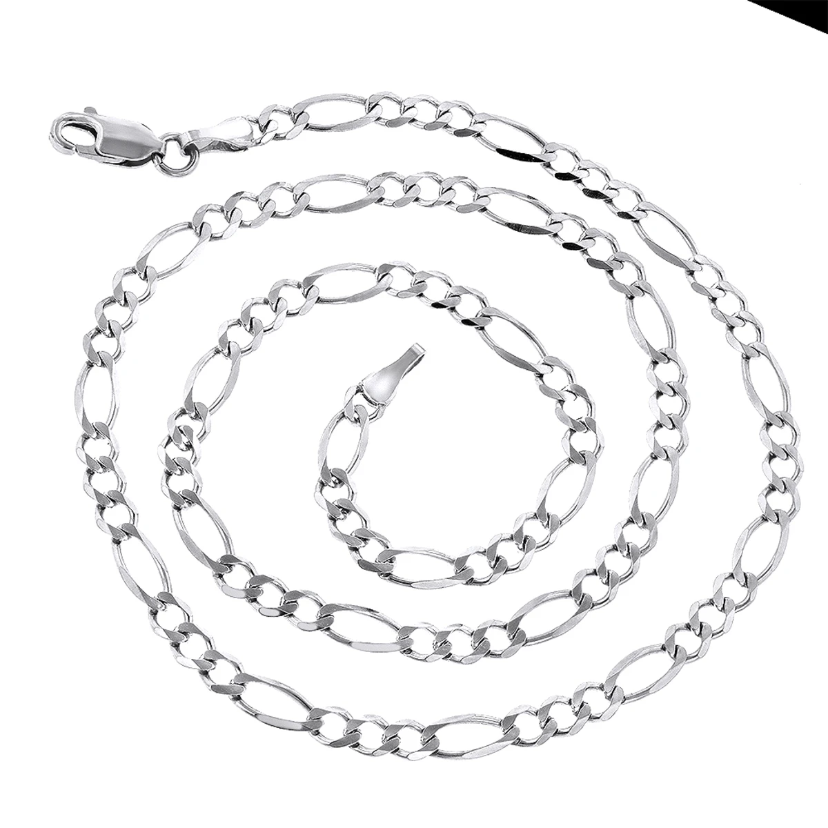 LUXURMAN Solid 14K White Gold Figaro Chain For Men & Women 2.6mm Wide 2 LUXURMAN Solid 14K White Gold Figaro Chain For Men & Women 2.6mm Wide - Image 2