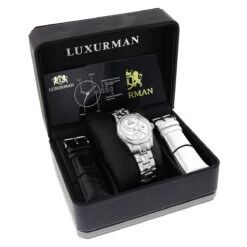 Luxurman Tribeca Women's Diamond Bezel & Band Watch 3ct Platinum Plated -Luxurman luxurman tribeca womens diamond bezel band watch 3ct platinum plated box