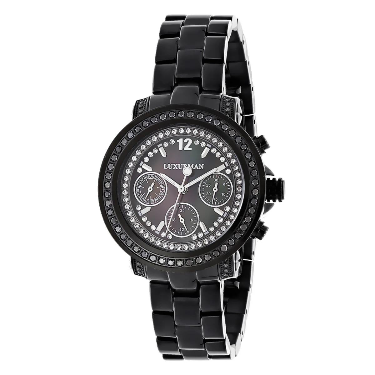 Luxurman Ladies Black Diamond Watch 2.15ct 1 Luxurman Ladies Black Diamond Watch 2.15ct