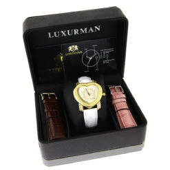 Luxurman Ladies Diamond Heart Watch 0.30ct Yellow Gold Plated -Luxurman luxurman watches ladies diamond heart watch 030ct yellow gold plated p 46683box