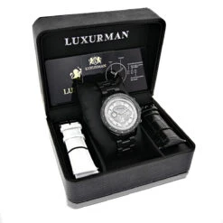 Luxurman Liberty Men's Real Diamond Watch 0.2ct Black -Luxurman luxurman watches liberty mens real diamond watch 02ct black box