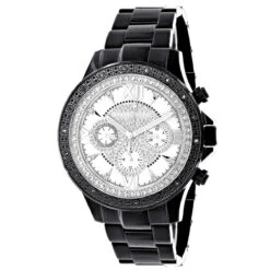 Luxurman Liberty Men's Real Diamond Watch 0.2ct Black