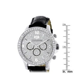 Men's Diamond Watch 3 Carat Swiss Mvt Black Leather Band Luxurman Liberty -Luxurman luxurman watches mens diamond watch 2ct p 35308 ruler