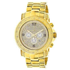 Luxurman Men's Oversized Diamond Watch 0.75ct Yellow Gold