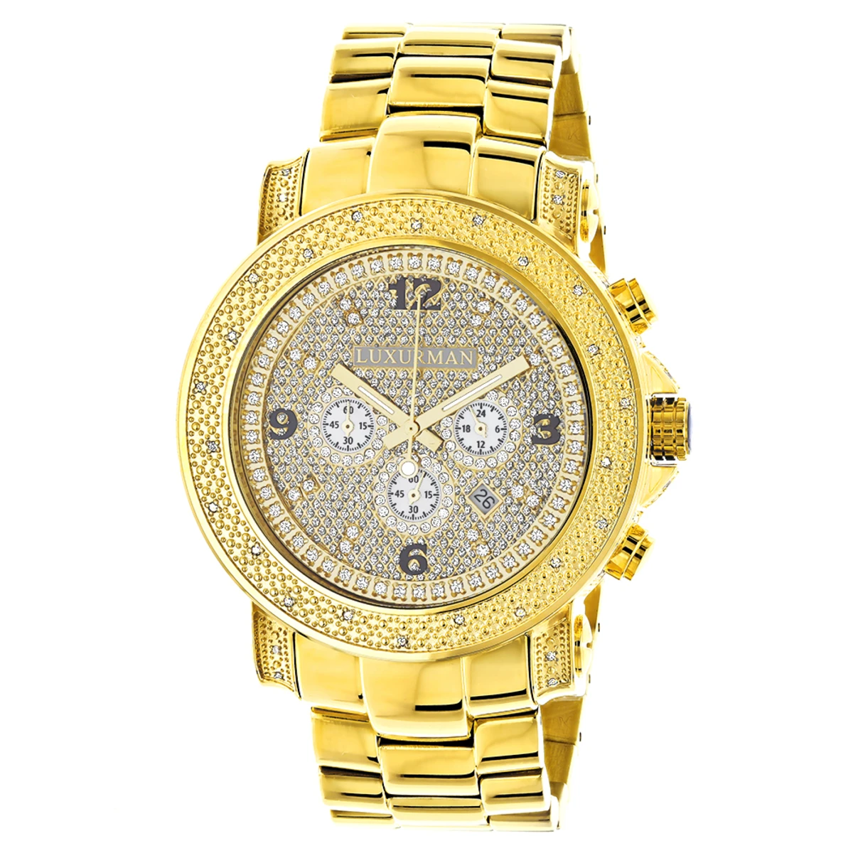 Luxurman Men's Oversized Diamond Watch 0.75ct Yellow Gold 1 Luxurman Men's Oversized Diamond Watch 0.75ct Yellow Gold