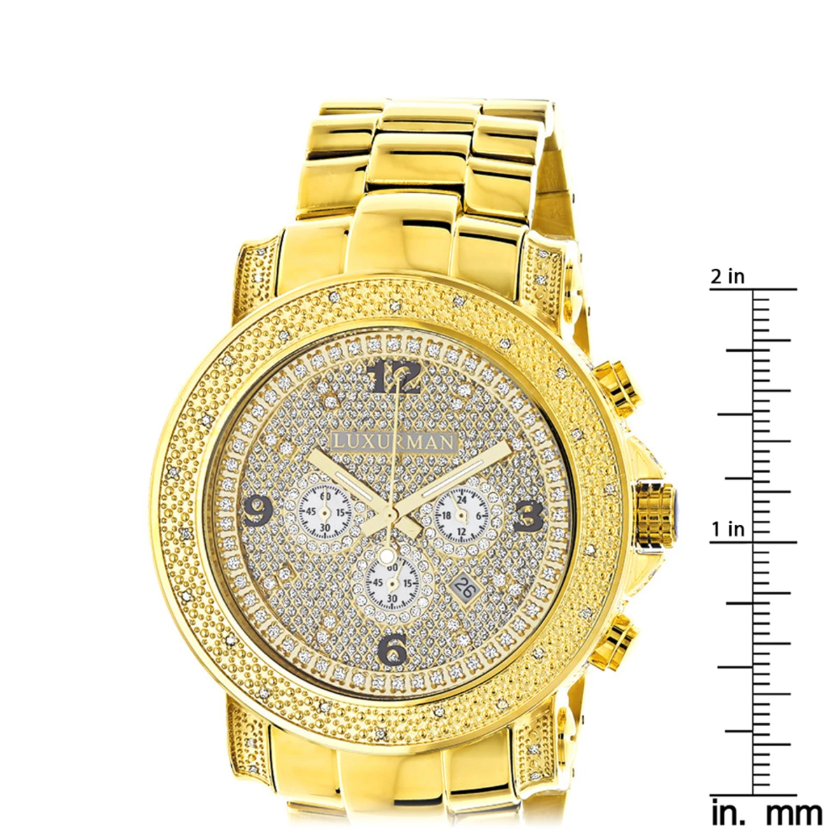 Luxurman Men's Oversized Diamond Watch 0.75ct Yellow Gold 5 Luxurman Men's Oversized Diamond Watch 0.75ct Yellow Gold - Image 5